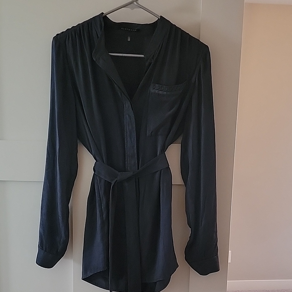 Elie Tahari Navy Long-Sleeve Blouse with Belt